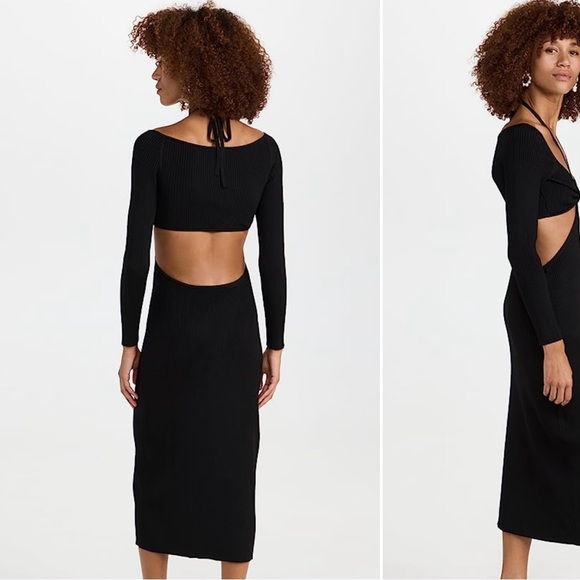 knit black mini dress Black Ribbed Knit Scoop Neck Long Sleeve Mini Dress